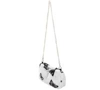 TEHAUX Women Crossbody Chain Bag Small Square Plush Shoulder Bag Color Block Design, Grey Butterfly Pattern, Versatile for Daily and Shopping Use