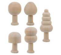 TEHAUX Wooden Mushroom and Tree Figurines Mini Wood Doodle Doll 5pcs Wood Sturdy Can Be Painted Cute Whimsical Decorative Art for Graffiti and Display on Desks
