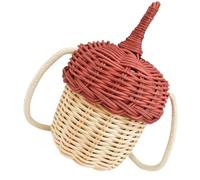 TEHAUX Woven Rattan Pine Cone Crossbody Bag for Women, Mini Mushroom Shaped Shoulder Bag in Wine Red, Lightweight Photography Prop and Casual Storage Pouch