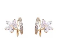 TEHAUX Zirconia Flower Earrings Claw Setting, 1 Pair Gold-Plated Daisy Studs for Women, Micro-Paved Cubic Zirconia Wrap Earrings Resembling Multiple Piercings