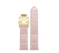 TEHDFG Compatible With Cartier Santos Sandoz 100 Leather Watchband 20 23 24.5mm Solid Steel Buckle Flat Interface Unisex Black Brown Strap(Gold,23mm)