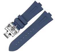 TEHDFG Compatible With Vacheron Constantin Overseas VC 47450 VC 49020 Wristband 25MM-8MM Men's Luxury Silicone Watch Straps(Blue-silver-B)