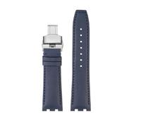 TEHDFG Cowhide Strap Compatible With MAURICE LACROIX AIKON Series AI6038 AI6008 Three Eye Watch Modified Concave Convex Mouth Strap Black Blue(Color 09)