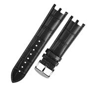 TEHDFG Double Notch Watch Strap 24mm Compatible With VERSACE V-RACECHRONO Leather Men's Waterproof Watch Strap Accessories(Black Silver)