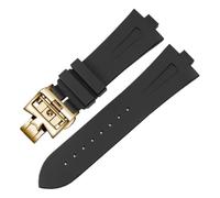 TEHDFG Silicone Rubber Watch Band Compatible With Vacheron Constantin Overseas VC 47450 VC 49020 Wristband 25MM-8MM Men's Luxury Watch Strap(Black-gold-B)