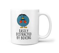 TeHe Gifts Easily Distracted by Boxing Mug - 11oz Ceramic Coffee Cup for Boxing Fans - Funny Gift for Boxers, Trainers & Fight Night Lovers - Boxing Present for Him or Her