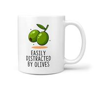 TeHe Gifts Easily Distracted by Olives Mug - Funny Coffee Cup Gift for Olive Lovers, Foodies & Mediterranean Food Fans
