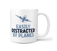 TeHe Gifts - Easily Distracted by Planes 10oz Gift Mug for Him Her Aviation Airshows Lover Men Or Women Air Tattoo Airport Visitor Spotter