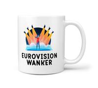 TeHe Gifts Eurovision Wanker Mug - Funny 11oz Ceramic Coffee Cup - Hilarious Gift for Eurovision Fans & Song Contest Lovers - Rude Present with British Humour - UK