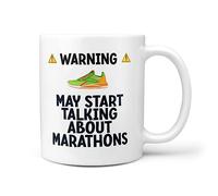 TeHe Gifts - Warning May Start Talking About Marathons Present Funny Novelty 10oz Gift Mug