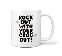 TeHeGifts 11oz Ceramic Mug - Funny Gift for Crocs Wearers - 'Rock Out with Your Croc Out' Novelty Mug - Quirky Crocs Lover Present - UK Dishwasher Safe Coffee Cup