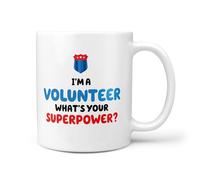 TeHeGifts 11oz Ceramic Mug - ‘I’m a Volunteer What’s Your Superpower’ - Funny Volunteer Gift - Inspirational Volunteer Mug - Dishwasher Safe - UK