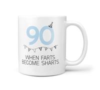 TeHeGifts 90th Birthday Mug When Farts Become Sharts - Funny Ceramic Coffee Cup Gift for 90 Year Olds UK