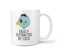 TeHeGifts Easily Distracted by Cock Mug - 11oz Funny Ceramic Coffee Cup - Hilarious Gift for Penis Lovers, Adult Rude Gifts with a Naughty Sense of Humour - UK