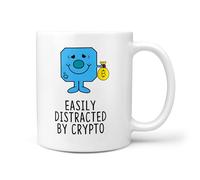 TeHeGifts Easily Distracted by Crypto Mug - 11oz Ceramic Coffee Cup for Cryptocurrency Fans - Funny Bitcoin & Crypto Gift for Traders & HODLers - Crypto Present for Him or Her - UK