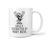 TeHeGifts Easily Distracted by Heavy Metal 11oz Ceramic Gift Mug - Rock Music Coffee Cup for Band Lovers
