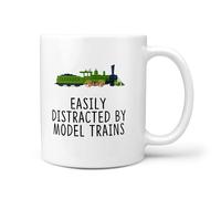 TeHeGifts Easily Distracted by Model Train Mug - 11oz Ceramic Coffee Cup for Train Hobbyists - Funny Gift for Model Train Enthusiasts - UK