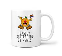 TeHeGifts Easily Distracted by Penis Mug - 11oz Funny Ceramic Coffee Cup - Adult Humour Gift for Naughty Friends & Party Lovers - UK