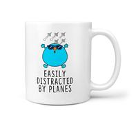 TeHeGifts Easily Distracted by Plane Mug - 11oz Ceramic Coffee Cup for Aviation Fans - Funny Gift for Pilots & Plane Enthusiasts - UK