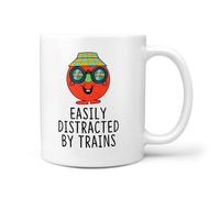TeHeGifts Easily Distracted by Train Mug - 11oz Ceramic Coffee Cup for Train Fans - Funny Gift for Railway Enthusiasts & Collectors - UK