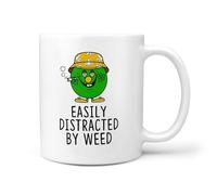 TeHeGifts Easily Distracted by Weed Mug - 11oz Ceramic Coffee Cup for Cannabis Fans - Funny Gift for Stoners & Weed Enthusiasts - UK