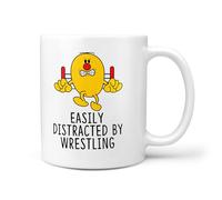 TeHeGifts Easily Distracted by Wrestling Mug - Funny Gift for Wrestling Fans - 11oz Ceramic Coffee Cup for Men Who Love WWE & Wrestling - Humorous Present for Him - UK