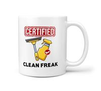 TeHeGifts Funny Certified Clean Freak 11oz Mug Ceramic Novelty Gift for Him or Her Gift Christmas Secret Santa Birthday Present