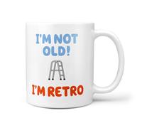 TeHeGifts I'm Not Old I'm Retro Mug 11oz - Funny Birthday Gift for Older People - Humorous Ceramic Coffee Cup with Zimmer Frame Design - Retro Joke Present for Him or Her - UK