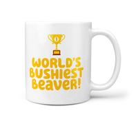 TeHeGifts 'World's Bushiest Beaver' Mug - 11oz Ceramic Coffee Cup - Funny Adult Humour Gift - Naughty Present for Hairy Downstairs Lovers - UK