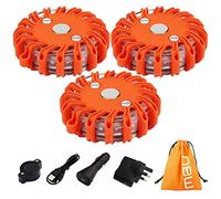 TEHEO Flashing Warning Lights, 3 Pieces Rechargeable Emergency Breakdown Lights, Orange Hazard Light, Magnetic Flashing Light, Led Beacon for Traffic accidents, Breakdowns, Road & Water Hazards