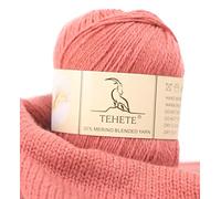TEHETE Merino Wool Yarn for Knitting and Crochet 35% Merino Blended Yarn, 3ply 50g Ball 250m, Soft -Pink