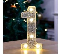 TEHIBIEN Glitter Silver LED Letter Lights, Battery Powered 26 Alphabet Letter Sign for Night Light Wedding Birthday Party Cafe Bar Decoration Girls Room Decor