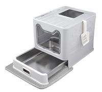 Tehoao Enclosed Cat Litter Box with Lid Top Exit Covered Metal Stainless Steel Litter Box Leak Proof & Odorless Easy to Clean Including Cat Litter Scoop and Litter Mat