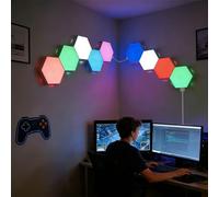 Tehoi Hexagon Sensory LED Lights 9 Pack, 13 RGB Colors Touch Remote Control, Expandable Modular DIY Panels, USB Powered for Gaming Room Bedroom Living Room Wall Decor