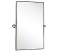 TEHOME 28.5 x 36 inch Brushed Nickel Metal Framed Pivot Rectangle Bathroom Mirror in Stainless Steel Tilting Beveled Vanity Mirrors for Wall