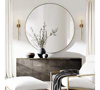 TEHOME 30 inch Brushed Nickel Round Brushed Silver Circular Round Mirror for Bathroom Vanity, Entryway, Dresser or Mantel