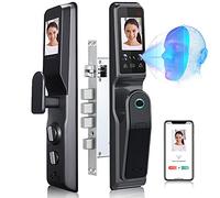TEHONGMAI Smart Door Lock, Face Recognition Biometric Fingerprint Digital Password Card Smart Door Lock with Visible Door Viewer, with Keys, for Home Entry Doors