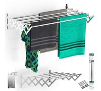 TEHORNEO Wall Mounted Clothes Airer 140 cm, Wall Mounted Clothes Line Aluminum, Wall Drying Rack, Wall Washing Line Foldable, Ceiling Airer - Space Saving Compact Design, 17 kg Capacity