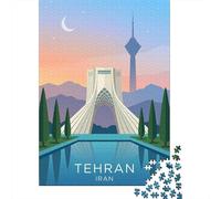 Tehran Cityscape with Azadi Tower Travel Puzzle 1000 Pieces, Downtown Architecture at Night, Thick Cardboard Pieces, Family Night Game for Travel Lovers, 38x26cm/1000pcs