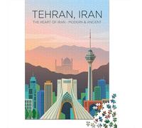 Tehran, Iran Cityscape Poster Travel Puzzle 1000 Pieces, Vintage Architecture Destination, Interlocking Paper Pieces for Puzzle Lovers, Decorative Artwork, 52x38cm/1000pcs