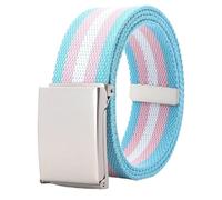 TEidea 3.8x120 cm Simple Design Stripe Rainbow Male and Female Students Youth Casual Canvas Jeans Women Belt Clothing Accessories, White Pink Blue Edge, 3.8x120cm