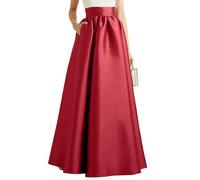 TEidea Satin Skirt Women's Autumn Silk Maxi Dress, High Waist A-Line Cut, Vintage Elegance, Casual Tunic Style-Wine Red-M