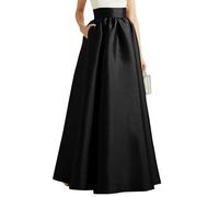 TEidea Satin Skirt Women's Autumn Silk Maxi Dress, High Waist A-Line Cut, Vintage Elegance, Casual Tunic Style-Black-S