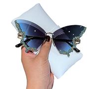 TEidea Sunglasses Vintage Rimless Butterfly Sunglasses For Women, Oversized Sun Glasses, Ladies Eyewear-Blue