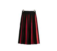 TEidea Women'S Skirts Autumn And Winter Women'S Skirts High-Waisted Knitted Long Skirt: Retro Style Pleated Skirts For Women-Red Black-One Size