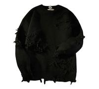 TEidea Women's Jumpers Autumn Street Style Unisex Women's Jumpers Retro Ripped Sweater Loose Long Sleeves-C002-L