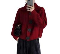 TEidea Women's Jumpers Women's Jumpers Loose Big Button Knit Cardigan Ladies Sweater Warm Autumn Winter Coat-Red-One Size