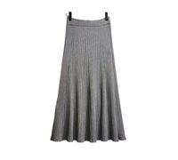 TEidea Women'S Skirts Autumn And Winter Knitted A-Line Women'S Skirts, Solid Color Pleated Long Skirt, High-Waisted Midi Skirt-Gray-L
