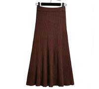 TEidea Women'S Skirts Autumn And Winter Knitted A-Line Women'S Skirts, Solid Color Pleated Long Skirt, High-Waisted Midi Skirt-Chocolate-L