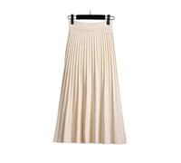TEidea Women'S Skirts High Waist Knitted Black Maxi Skirt, Autumn And Winter Black And White Pleated Midi Skirt-Off-White-One Size